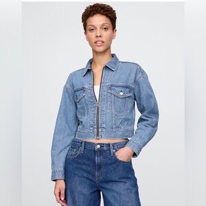 Gap Ultrasoft Icon Denim Crop Jean Jacket Coat NWT XSP Streetwear Casual